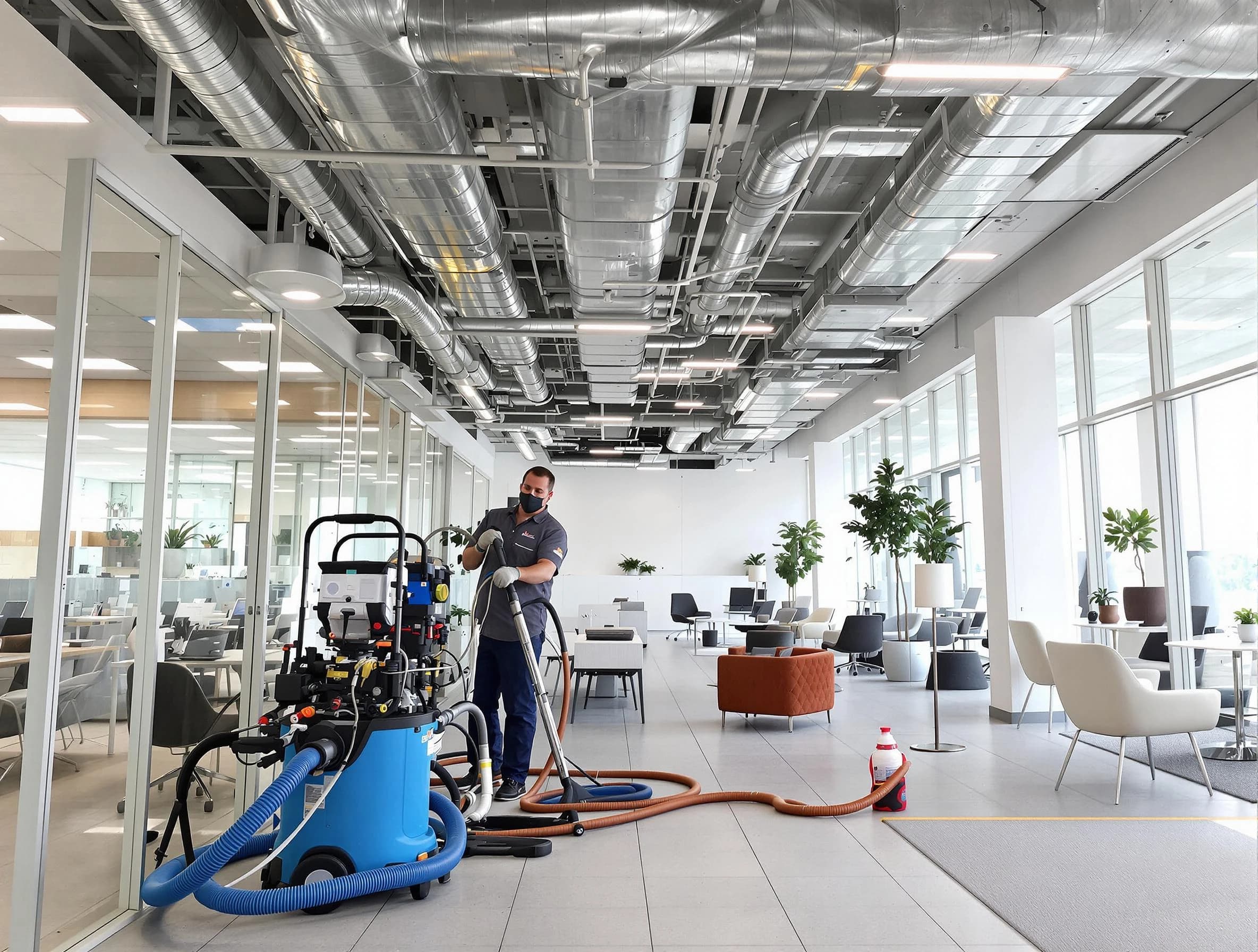 Oneonta Air Duct Cleaning team conducting comprehensive commercial duct cleaning at a business location in Oneonta